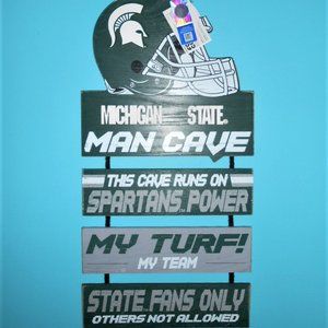 Too Cool! New Michigan State Spartans Football LARGE Wooden Man Cave Sign fga